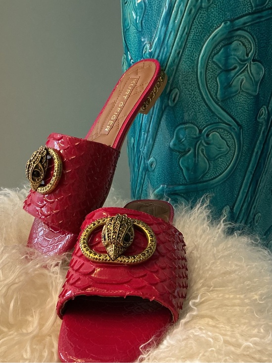 Kurt Geiger Shoes - Kurt Geiger Hot Pink Embossed Slide Sandals with Ornate Gold Buckle